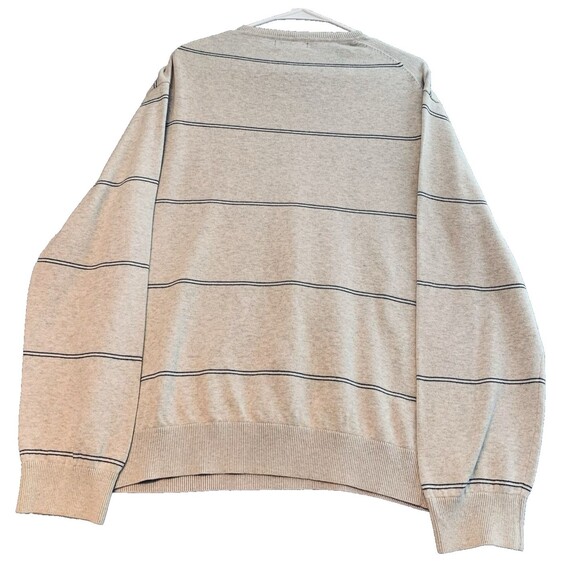 Nautica VNeck Sweater Logo XL Striped Cream Black 100% Cotton Preppy Casual - Picture 2 of 7